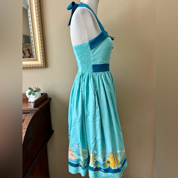 Disney Parks Magic Kingdom Retro Pin-up Rockabilly Midi Dress Aqua Blue Size S - Picture 10 of 16